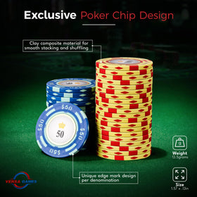 Vibrant Versa Games chip colors arranged in a stack for clear value.