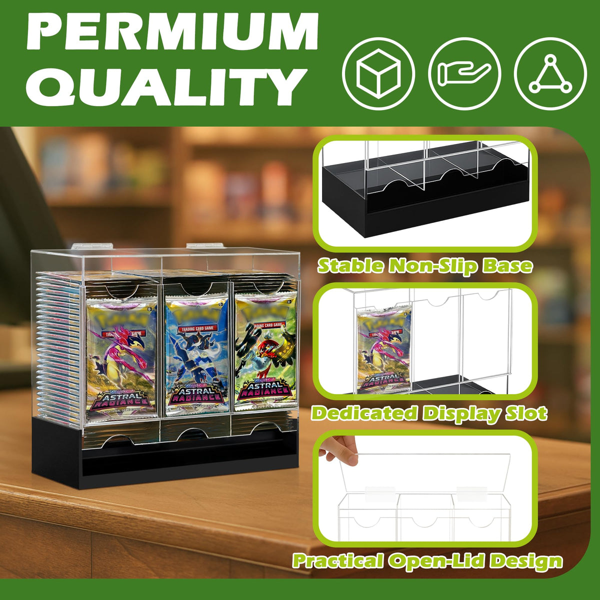 Verssure open-front booster pack dispenser enabling quick grab of a pack