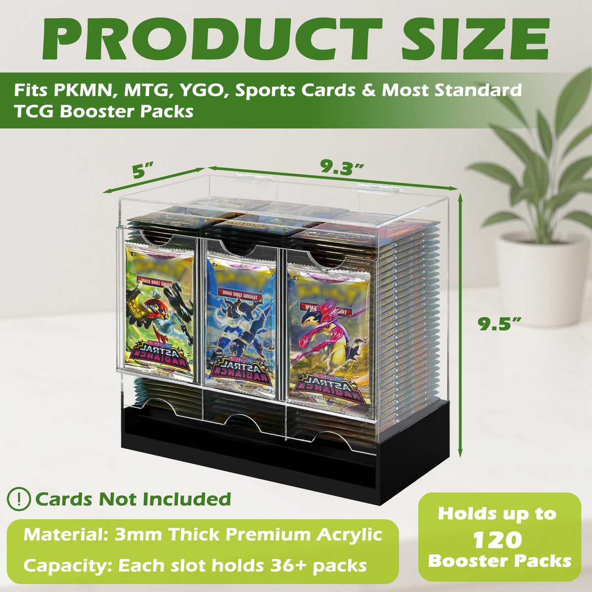 Verssure 3-slot booster pack dispenser side view with crystal-clear acrylic build