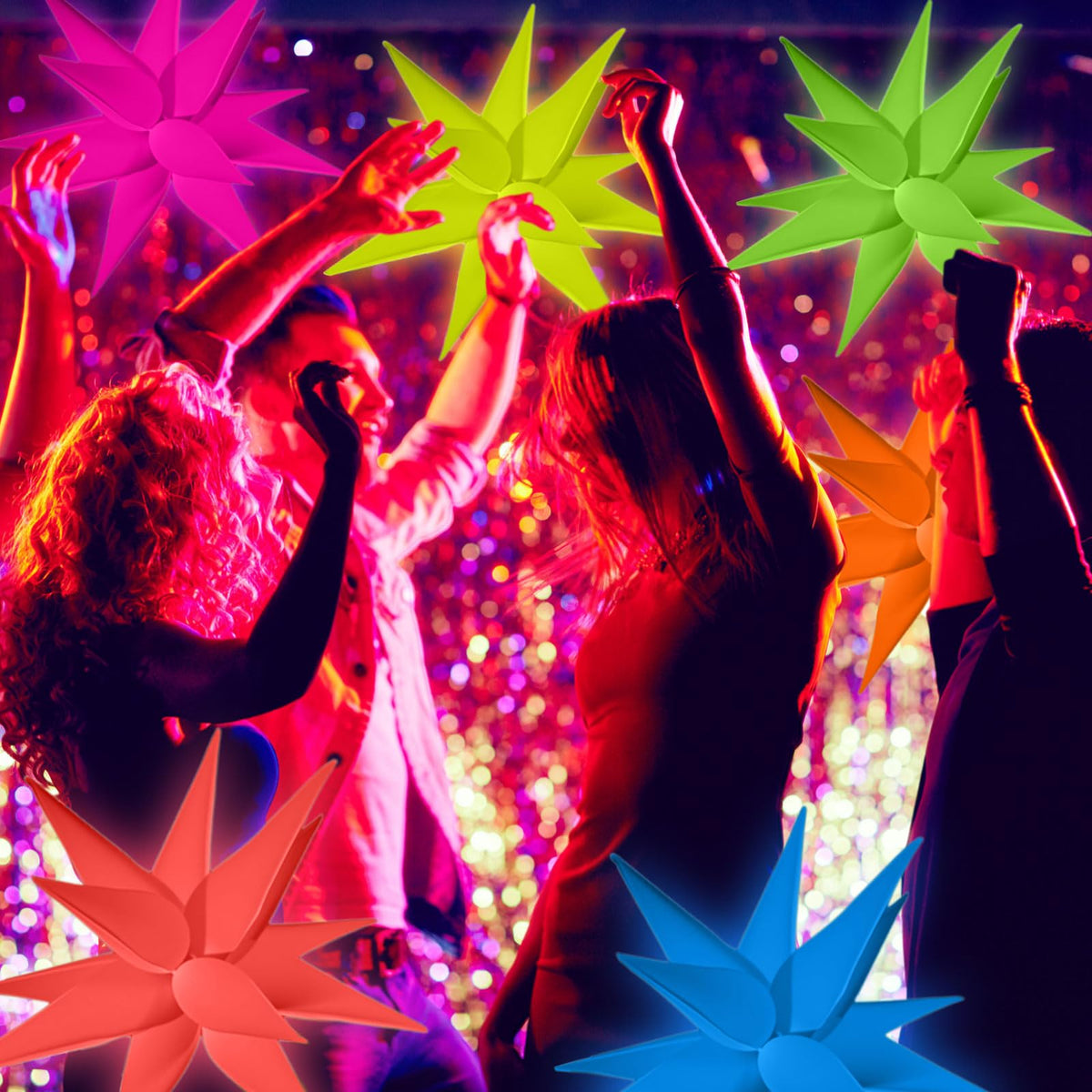 Vertintong 12-piece glow balloon set in six vibrant neon hues