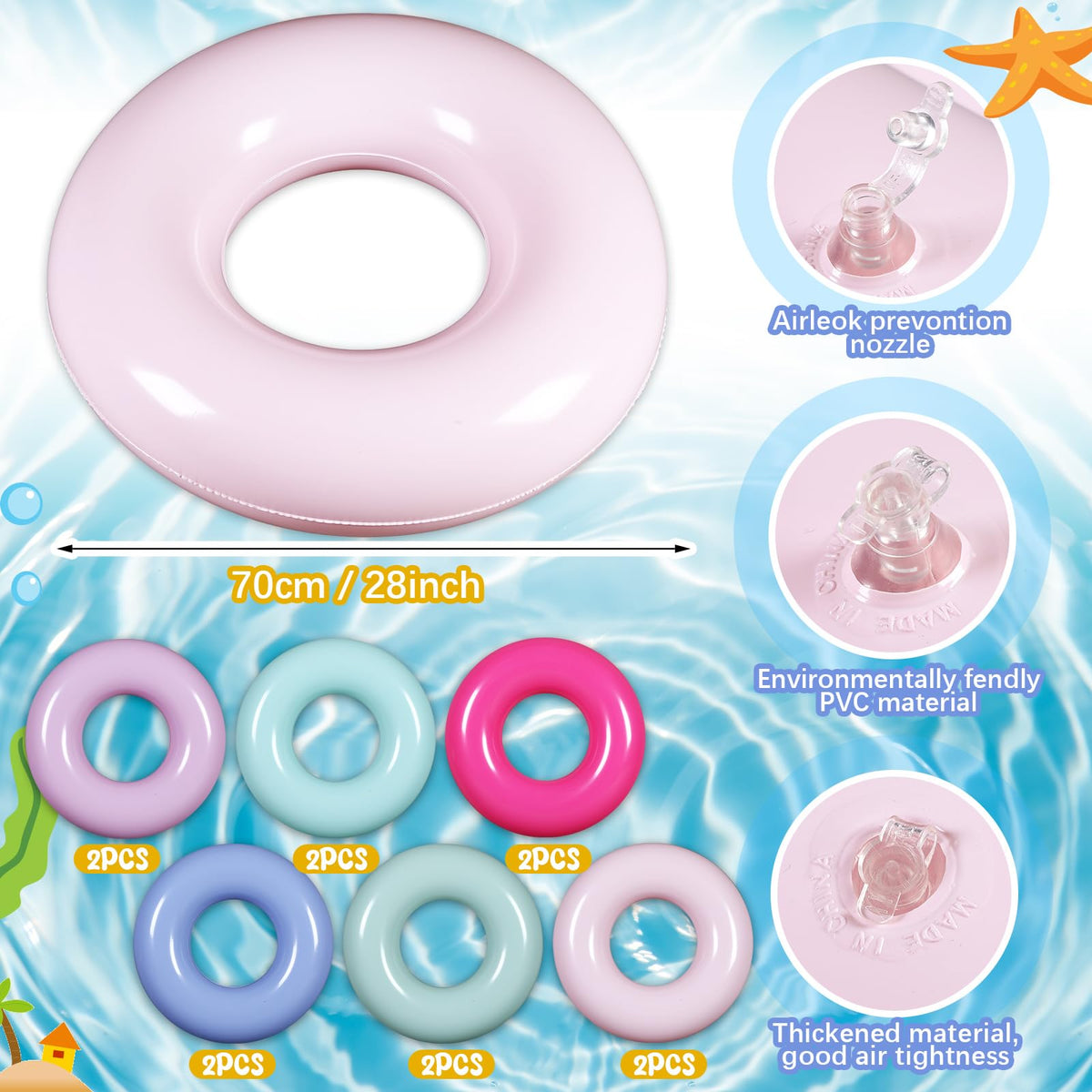 Vertintong adult swim rings in Morandi colors for quick setup at the beach.