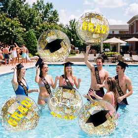 Vertintong Gold 16-inch grad ball on pool edge for graduation party use