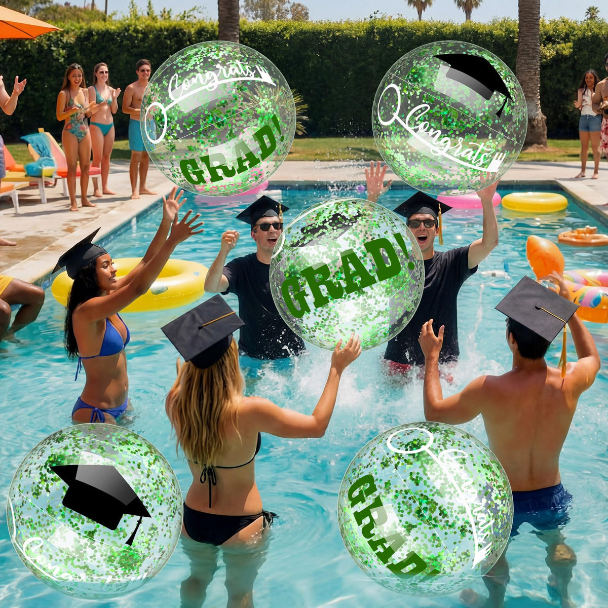 Vertintong grad beach ball 16 inch with cap and congrats text for party decor