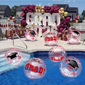Vertintong graduation ball 16in with caps design, perfect for poolside celebrations.