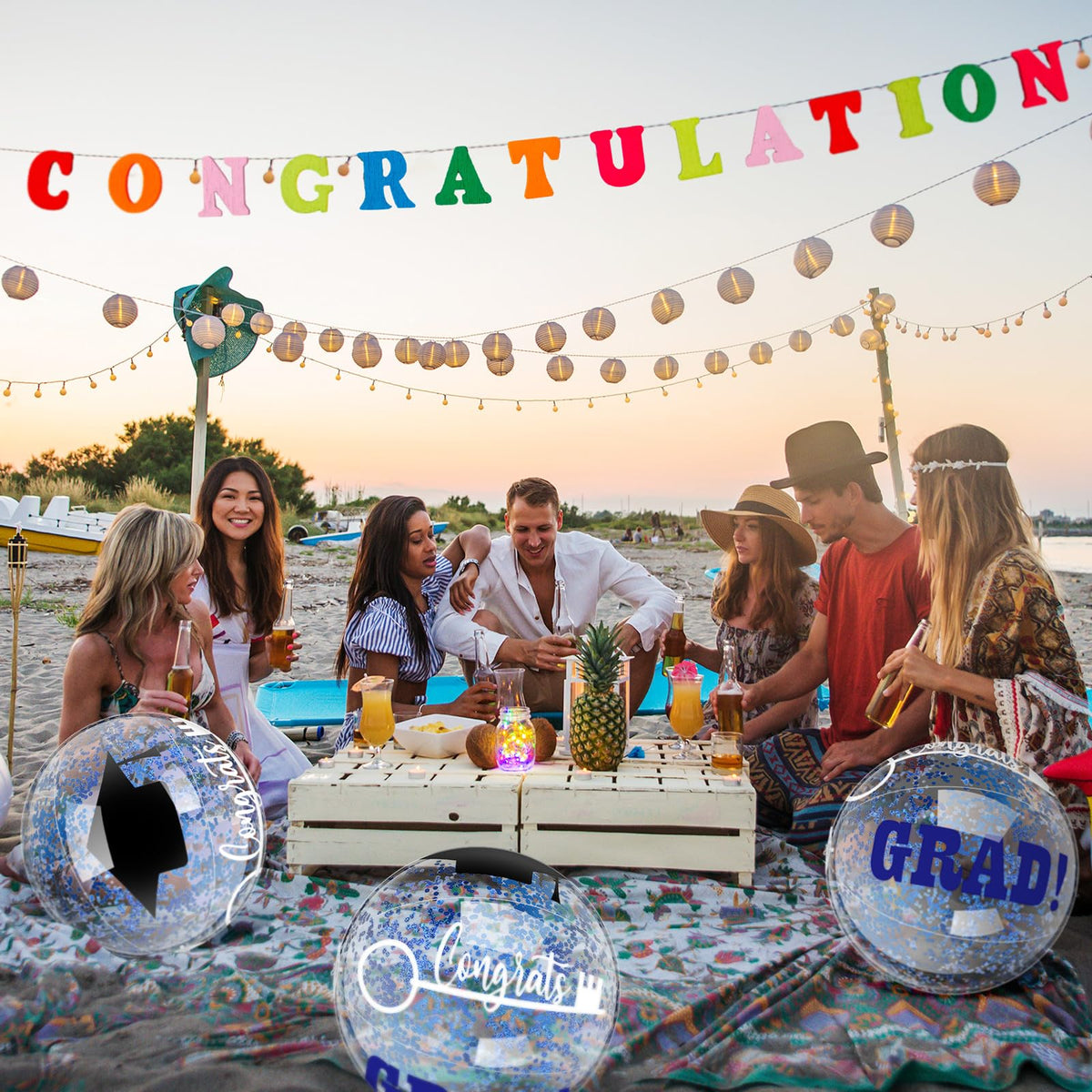Vertintong graduation party decor ball doubles as a photo backdrop prop