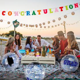 Vertintong graduation party decor ball doubles as a photo backdrop prop