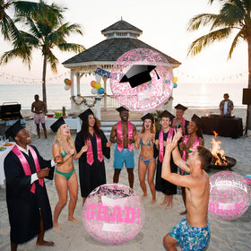Vertintong pink grad ball with confetti inside for elegant party touch.