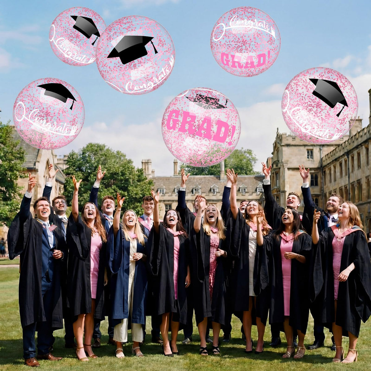 Vertintong pink grad ball used as note-friendly party favors.