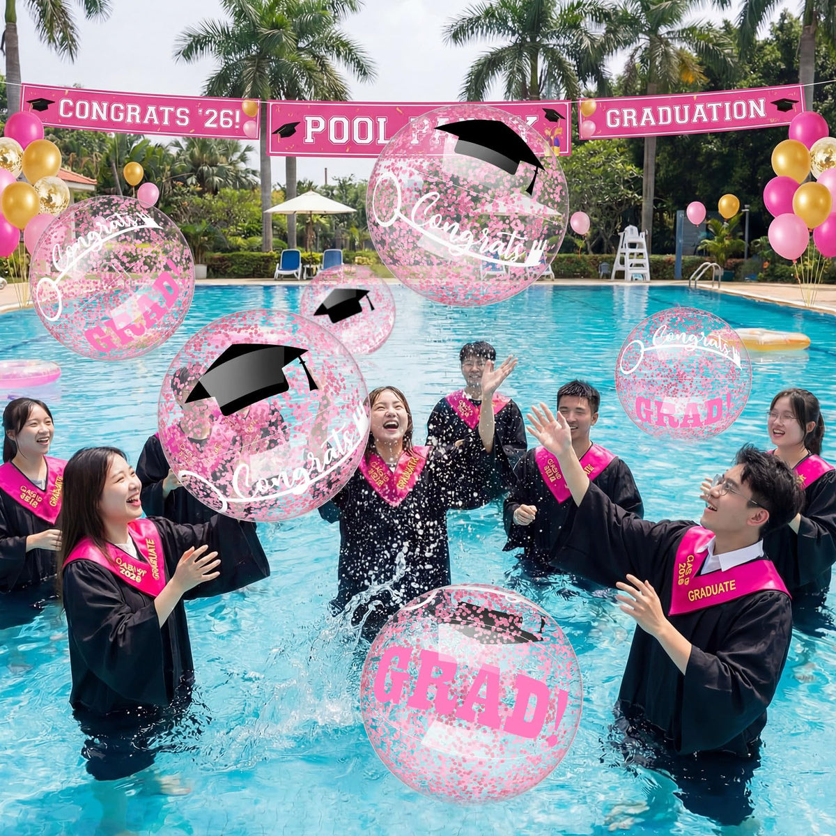 Vertintong pink grad ball ready to inflate and store.