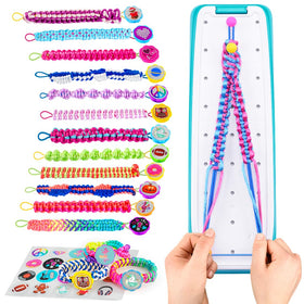 VERTOY bracelet tool helps young creators anchor threads for neat braiding.