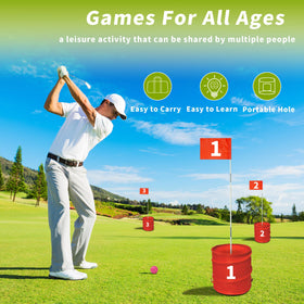 VERVYVINE Golf Bucket Game flags — color cues for scoring and course design.