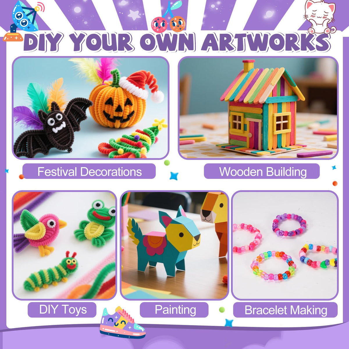 VERYHDSN foam stickers offer bold shapes for quick art.