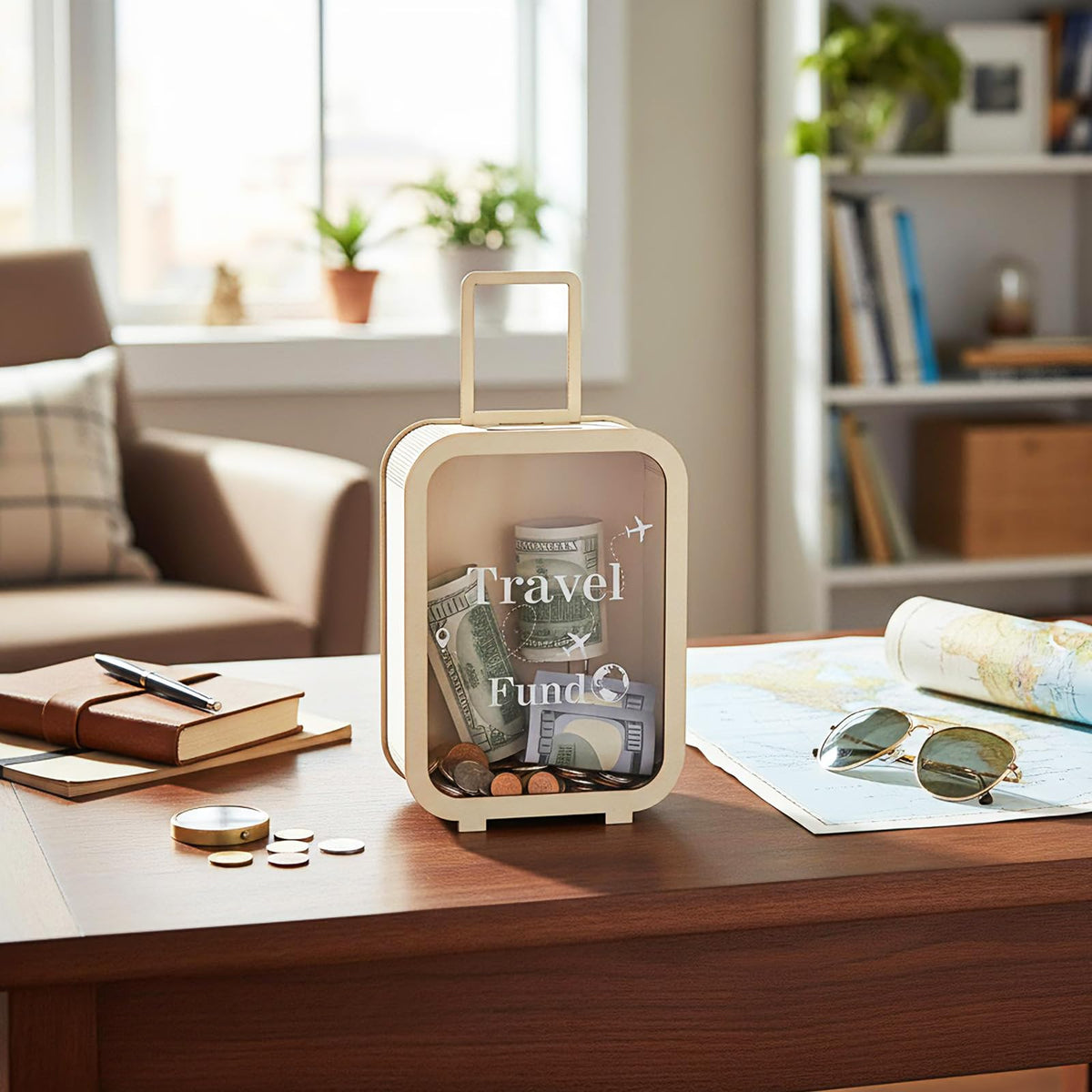 Vesici Travel Fund Box in room decor showcasing functional storage