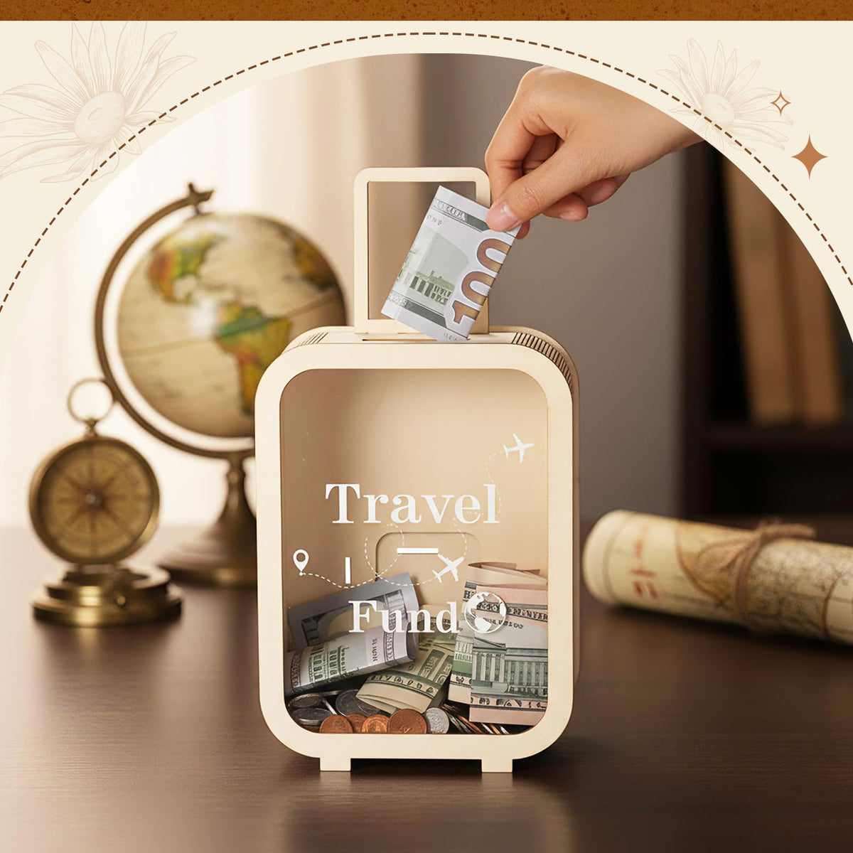 Vesici Travel Fund Box with transparent window for quick balance checks