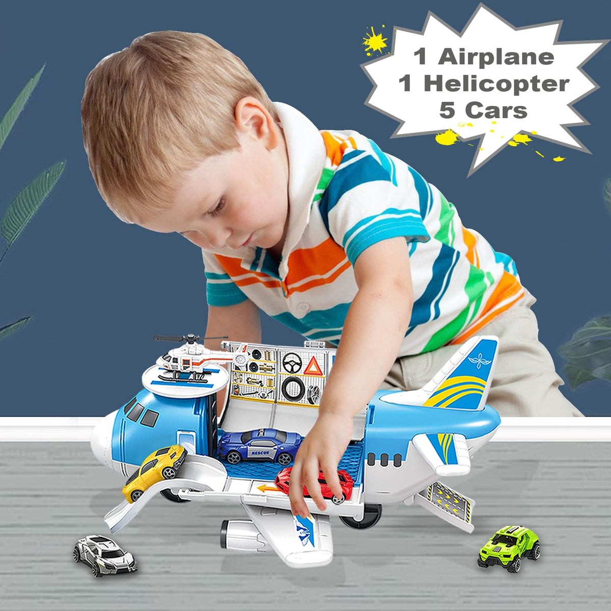 VESIHOLO friction-powered plane lets kids race cars without batteries for independent play.