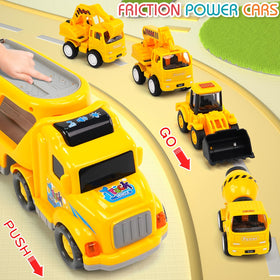 Veslier 9-in-1 construction truck toy mini-vehicles inside encourages imaginative base building.