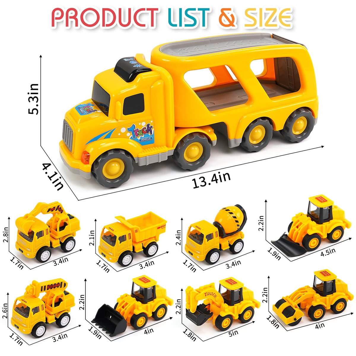 Veslier 9-in-1 construction truck toy side view supports hands-on learning with realistic detail.