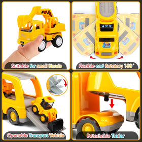 Veslier 9-in-1 construction truck toy tailgate open showcases transport play and multi-vehicle setup.