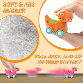 Veslier dinosaur mini vehicles — inside trunk arrangement inspires organized, creative pretend adventures.