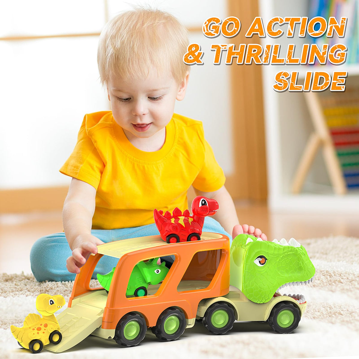 Veslier dinosaur truck — BPA-free ABS plastic for safe, durable bath-time fun.