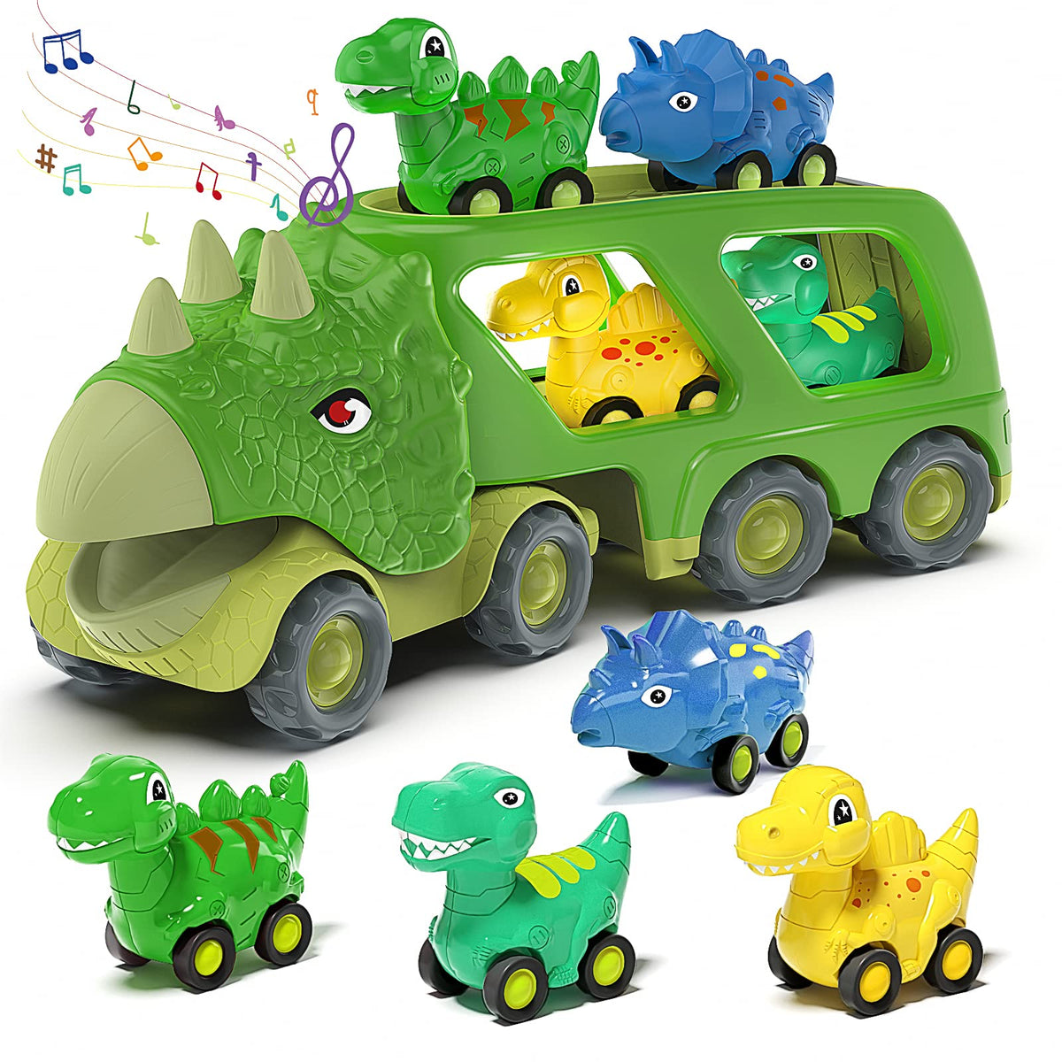 Veslier dinosaur truck with friction pull-back action for imaginative play