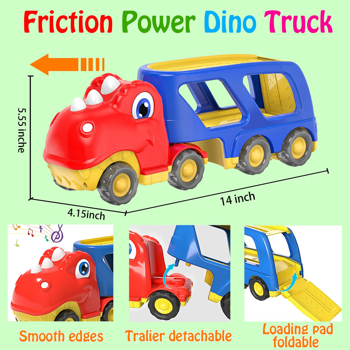 Veslier dinosaur truck with lights and expressive eyes to engage children