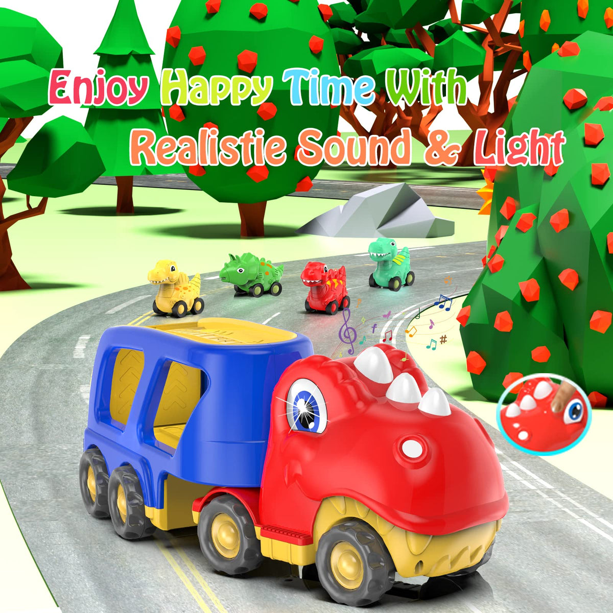 Veslier four-pack mini dino cars laid out for creative play