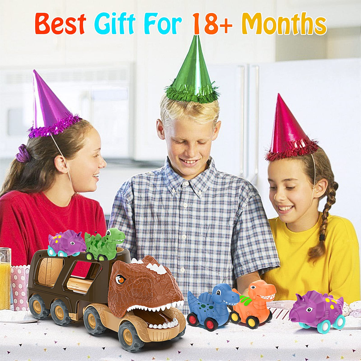 Kids enjoy durable Veslier Dino truck for long-term use.