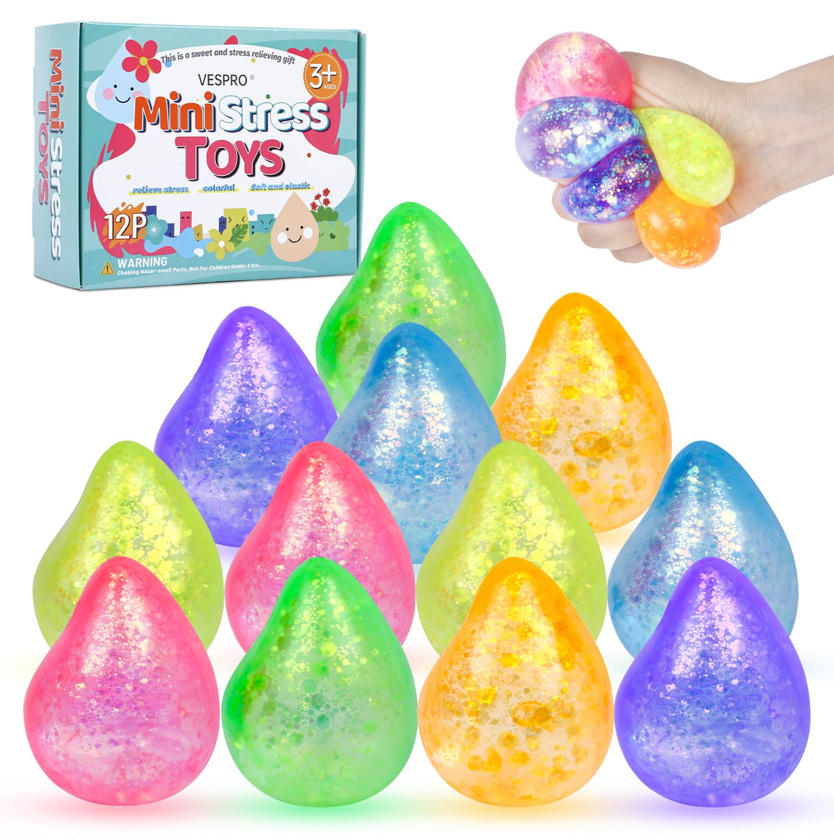 VESPRO 12-pack colorful stress balls for easy grip and relief