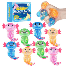 VESPRO 8-pack axolotl stress ball set in vibrant colors for calming sensory play