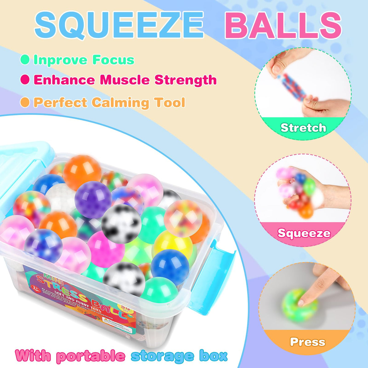 VESPRO BPA-free TPR stress balls offer durable, safe squeezing.