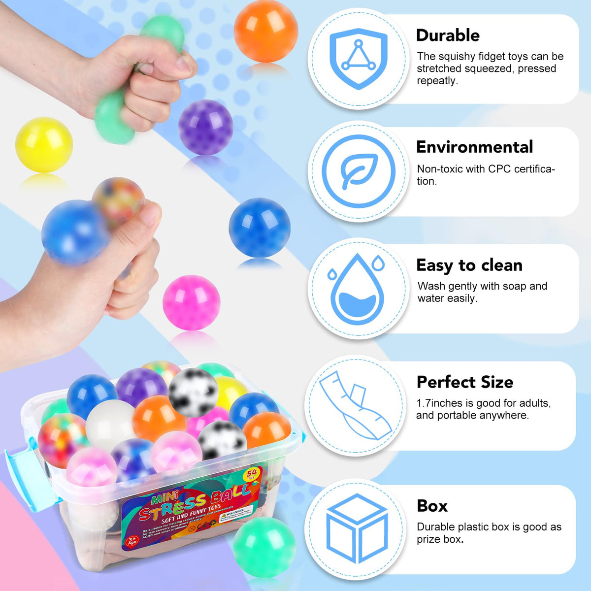 VESPRO easy-clean squishy balls stay tidy with simple washing.