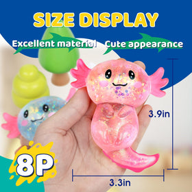 VESPRO axolotl stress balls in hand showing ergonomic grip for easy squeezing