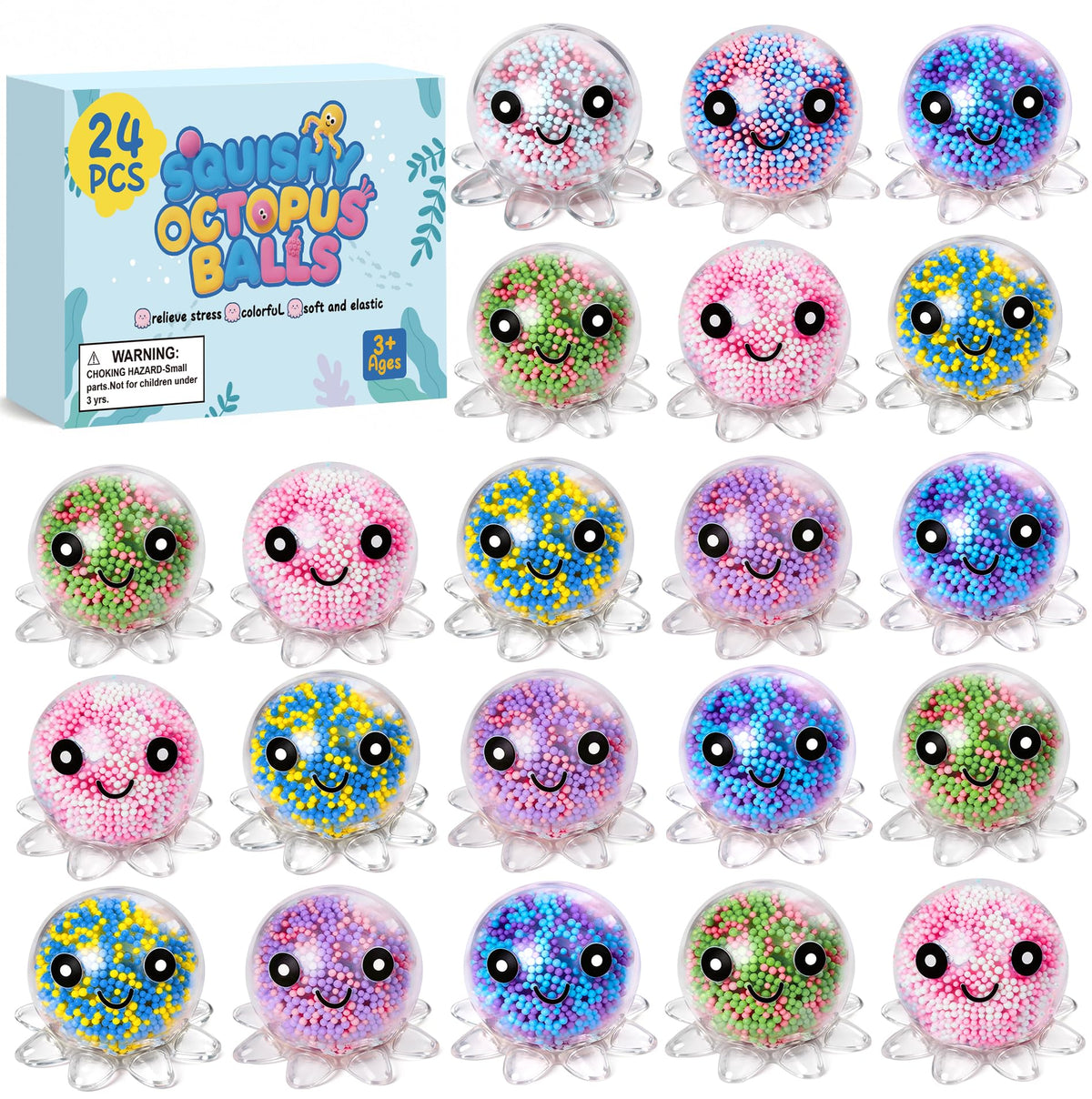 VESPRO Octopus Fidget Ball 24-pack arranged for vibrant play and focus
