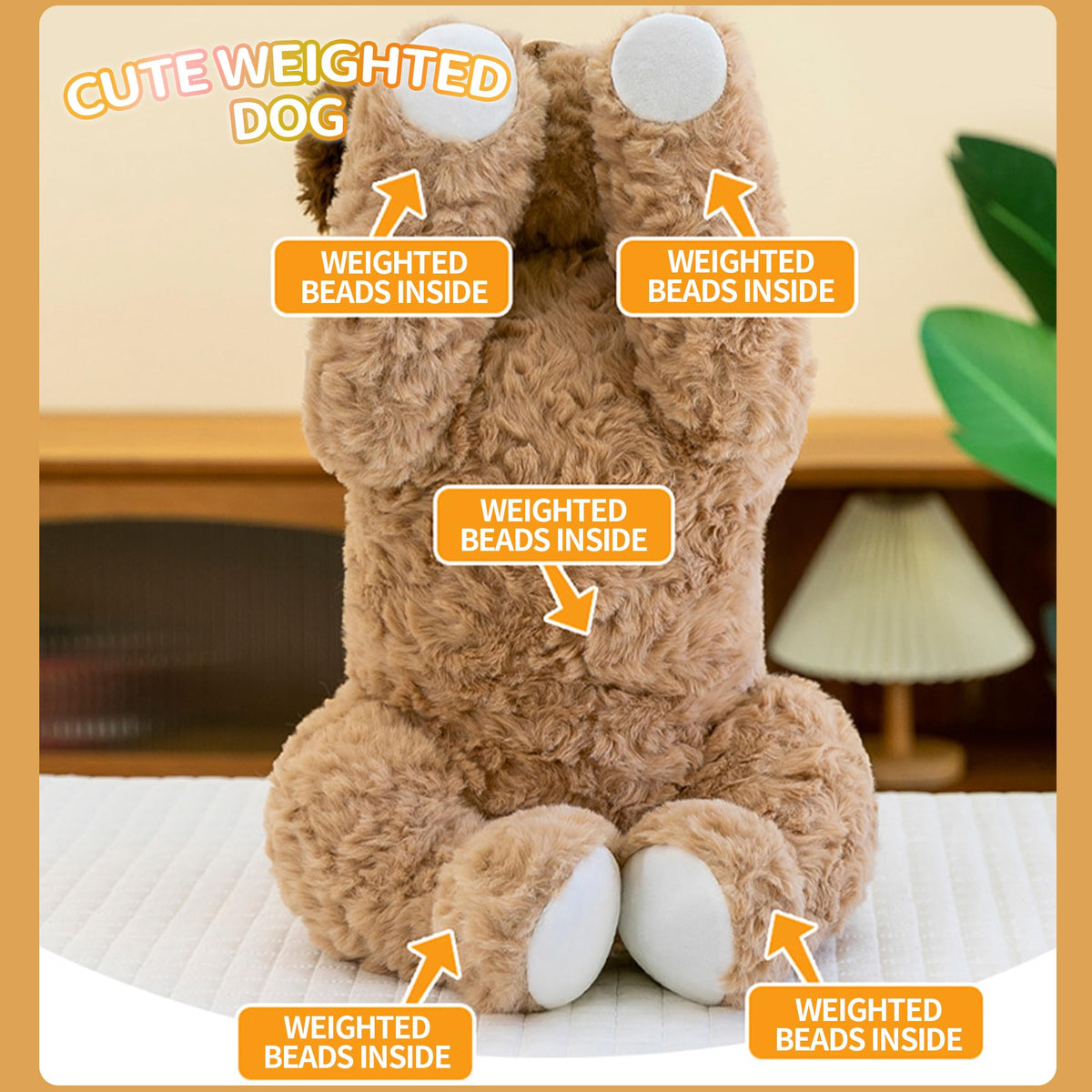 VETENSO dog plush on a desk, portable comfort during work or study.