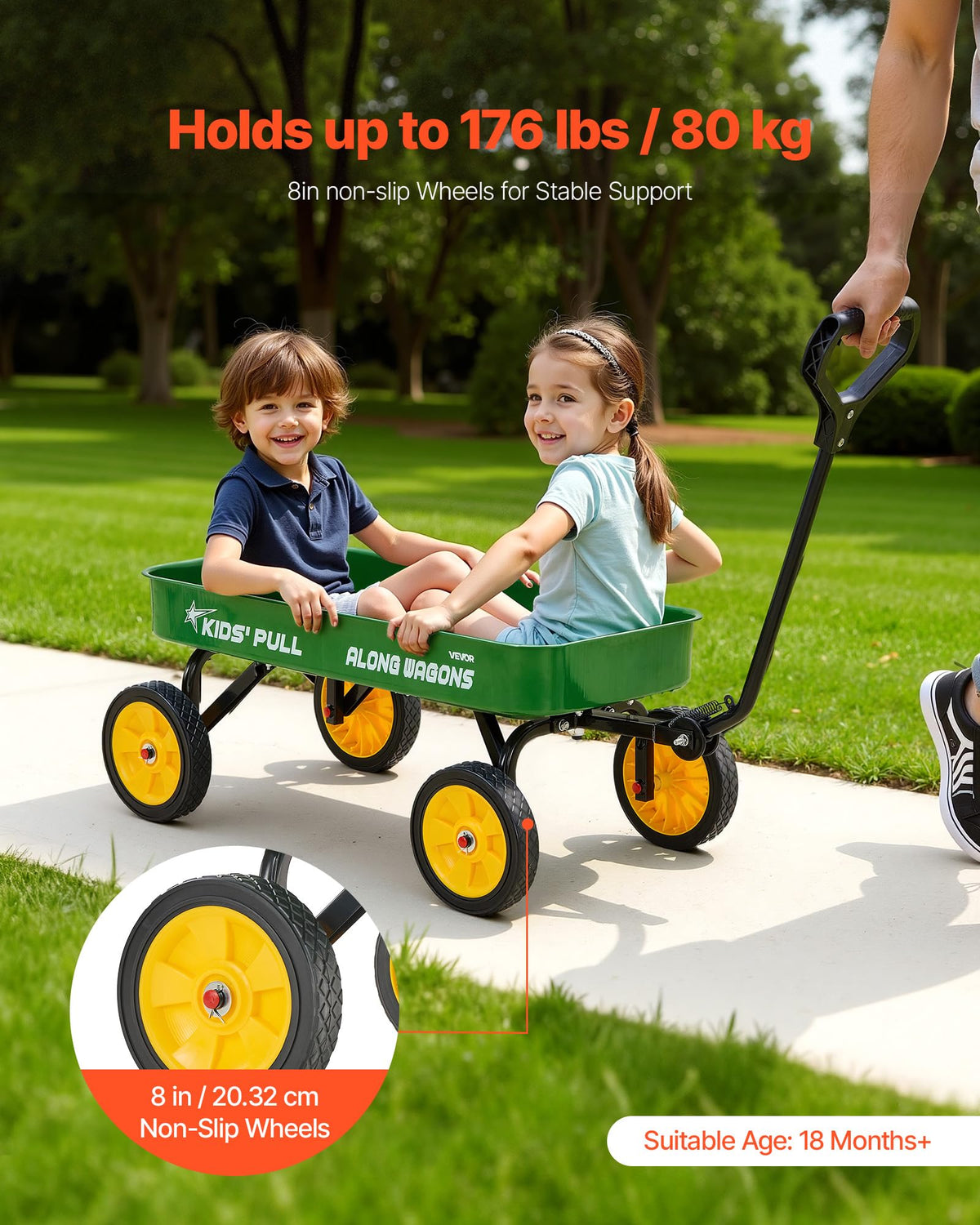 VEVOR 39-inch Kids Wagon side view with upgraded anti-rebound handle for safety.