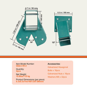 Galvanized bolts, nuts, and washers protect against corrosion for outdoor setups