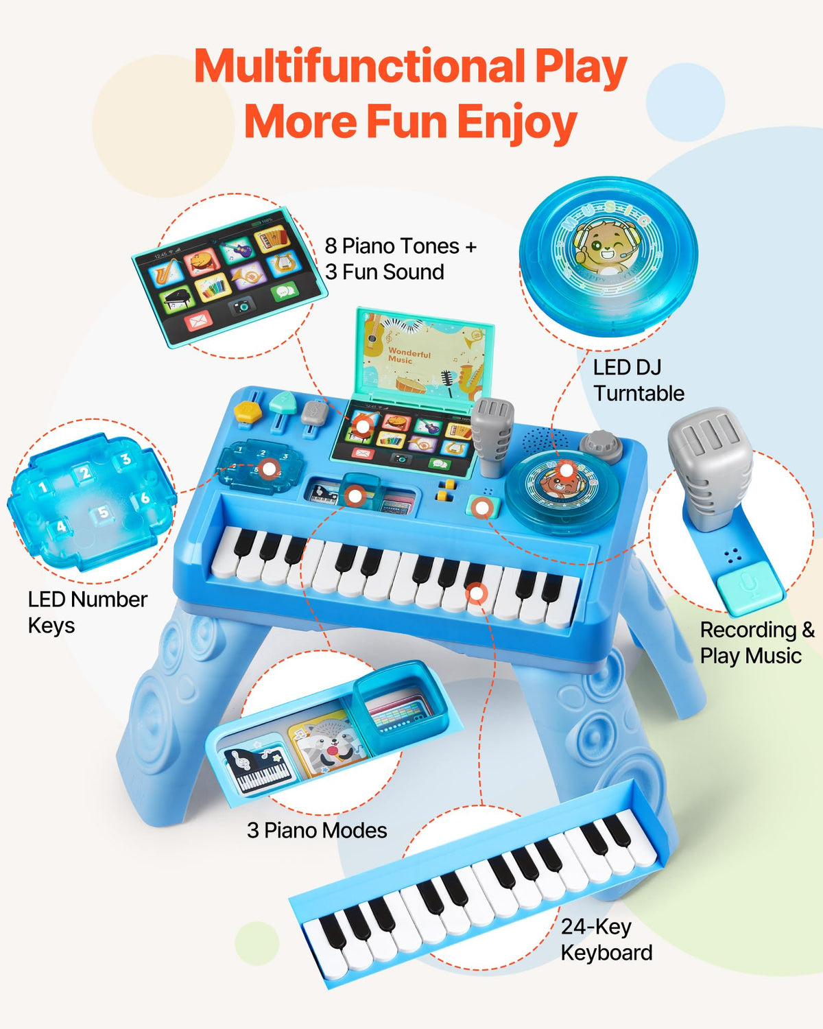 VEVOR Baby DJ Table piano-modes showcase versatile tones for creative playback