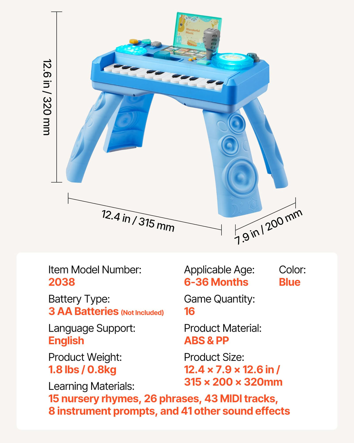 VEVOR Baby DJ Table tummy-time-friendly design for early motor skills