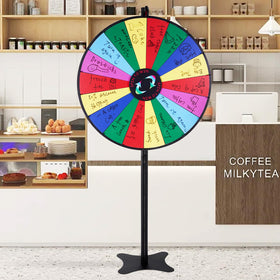 VEVOR prize wheel spins with a satisfying clicking sound for excitement.