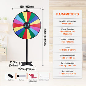 VEVOR prize wheel showcases colorful slots to attract guest attention.