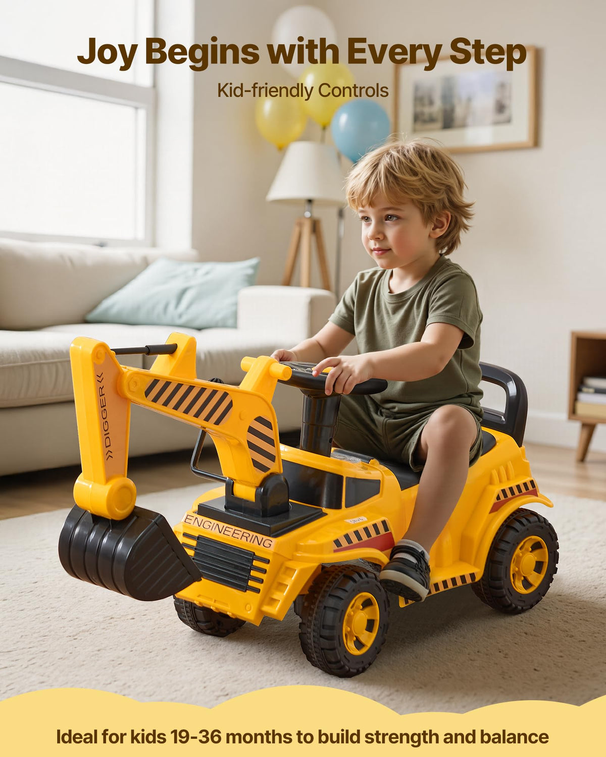 VEVOR ride-on toddler car digger arm operation demonstrates interactive play.