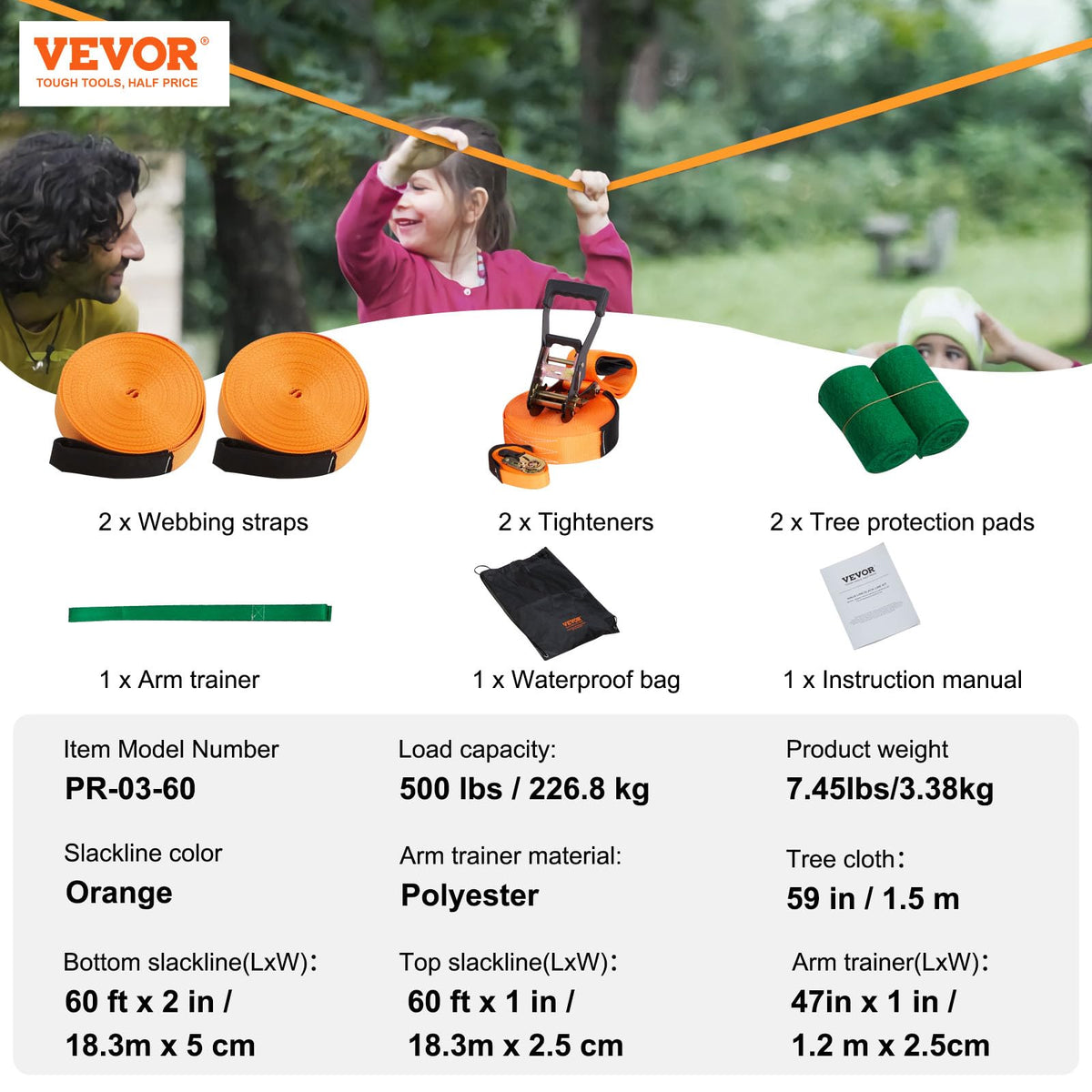 VEVOR Slackline Kit dual ratchets secure a firm, safe setup