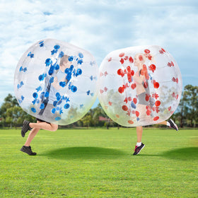 Bright transparent red and blue dots improve visibility during play.