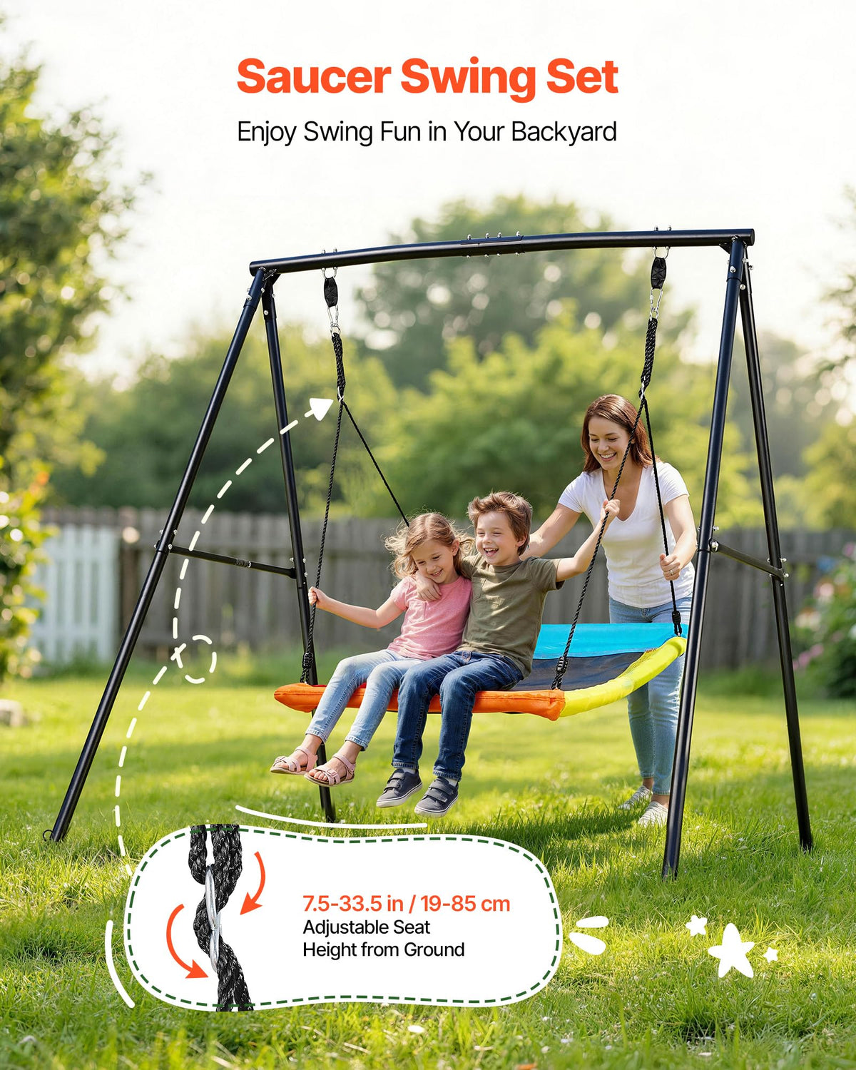 VEVOR 60x32 inch saucer swing seat offers ample seating space for kids.