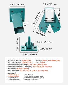 VEVOR easy-installation brackets with complete hardware for quick setup