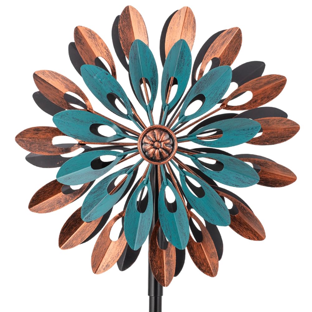 VEWOGARDEN 360° spinner blue-bronze flower spins gracefully in the breeze.
