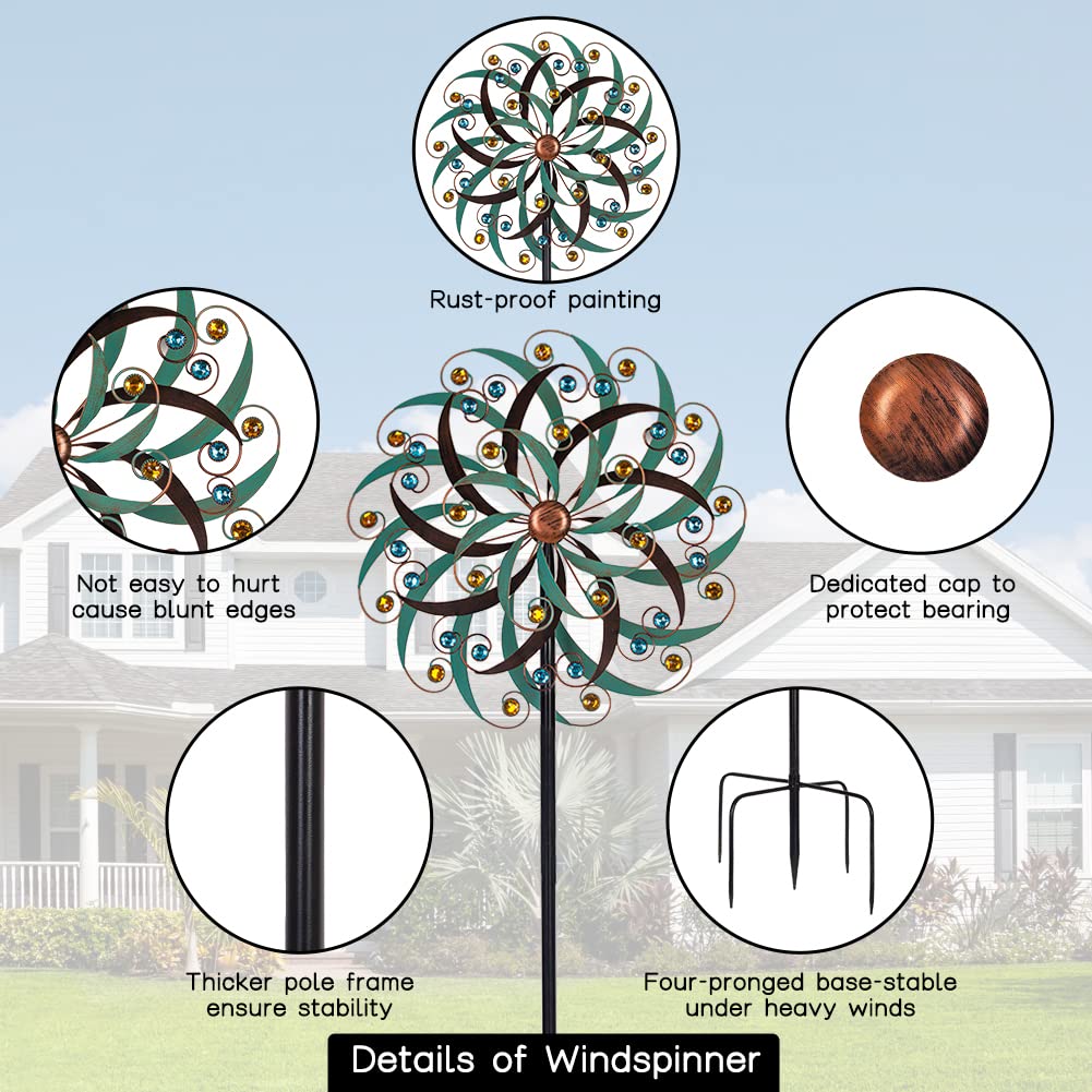 VEWOGARDEN large metal wind spinner with blades enhances garden focal point.