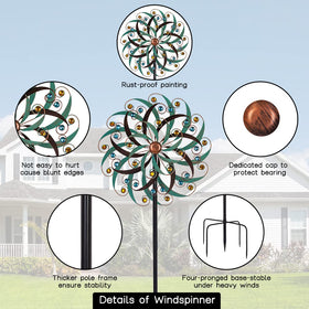 VEWOGARDEN large metal wind spinner with blades enhances garden focal point.