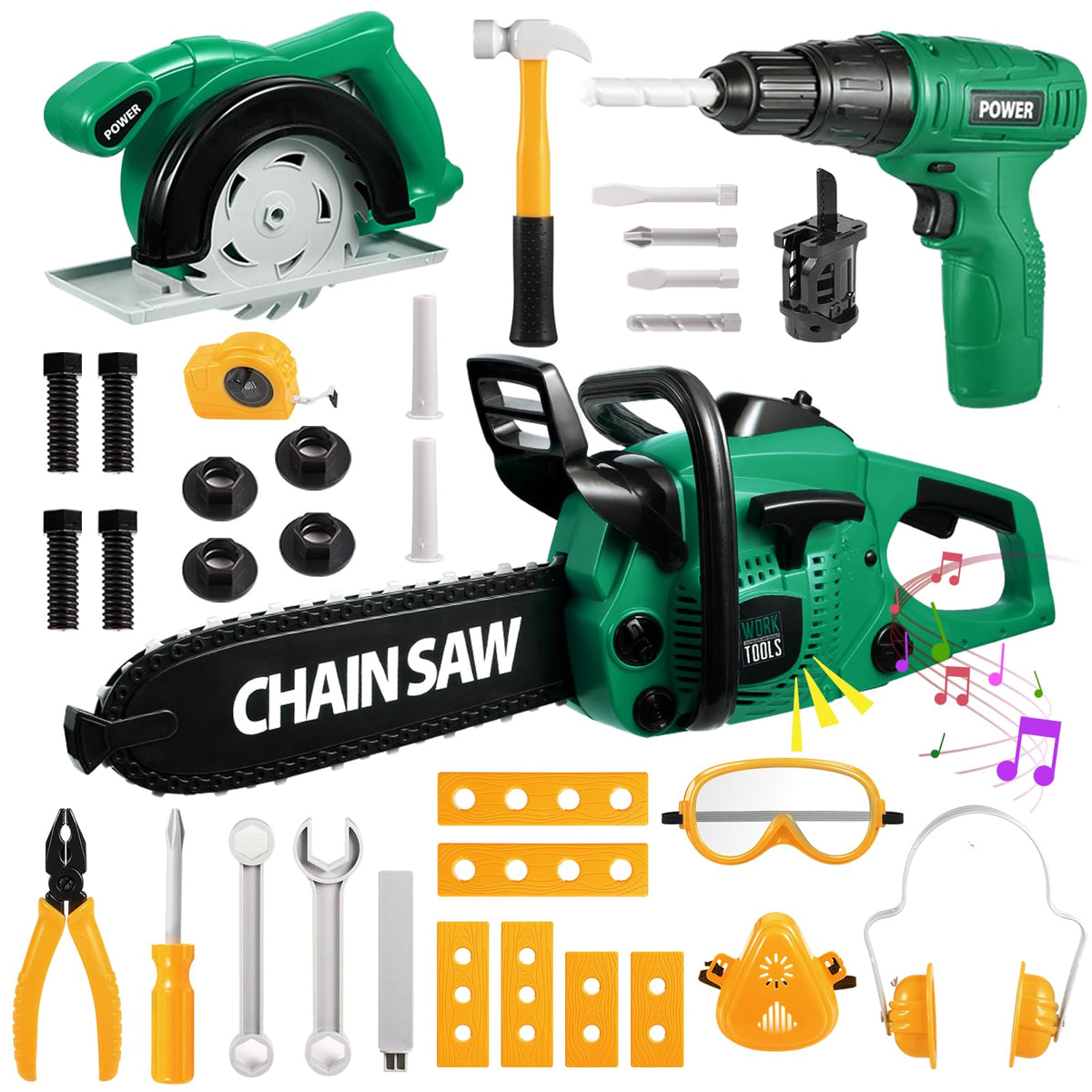Vextronic chainsaw toy with realistic sounds for safe pretend play